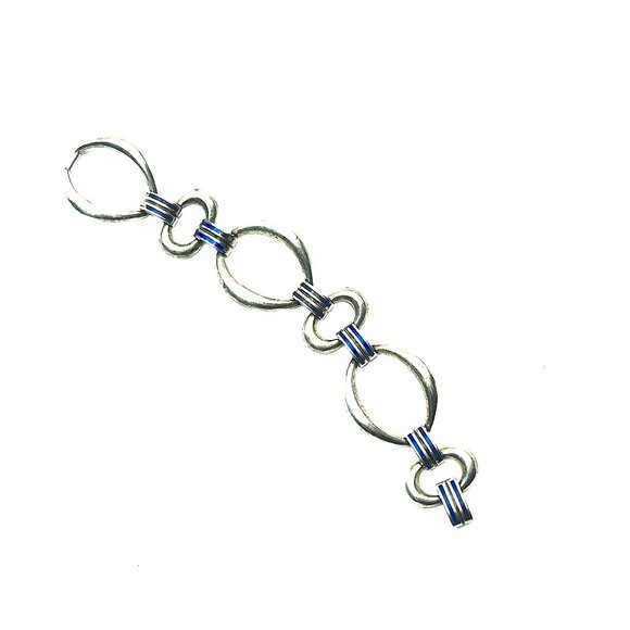Vintage Italian Pietro Sorini Sterling Silver & Cobalt Enamel Link Bracelet - Picture 11 of 12